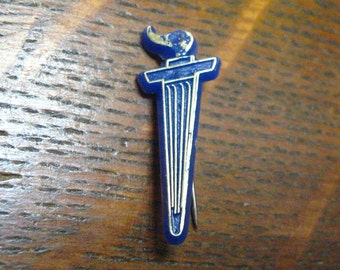 Blue Gold Flaming Torch Vintage Lapel Stick Pin