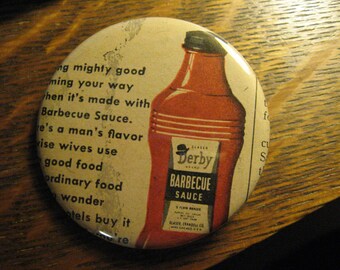 Derby BBQ Sauce Pin - Vintage 1946 Re-Purposed Glaser Derby Barbecue Sauce Chicago Magazine Advertisement Ad Lapel Button FREE USA Shipping