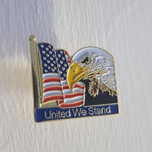 USA United We Stand Vintage Lapel Pin Tie Tack Brooch - American Flag Eagle USA