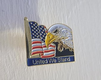 USA United We Stand Vintage Lapel Pin Tie Tack Brooch - American Flag Eagle USA