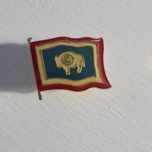 Wyoming State Flag Bison Vintage Lapel Pin Tie Tack Brooch - USA Buffalo Badge