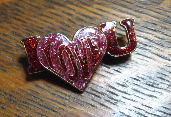 I Love You Red & Gold Bling Vintage Heart Lapel Pin Brooch - Etsy