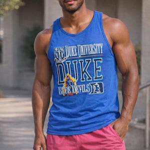 Canotta vintage anni '80 dei Blue Devils della Duke University, taglia XL - Mascotte della scuola