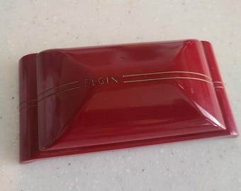 Lord Elgin Art Deco Uhrenbox für Herren - Vintage Roter Kunststoff Satin Samt
