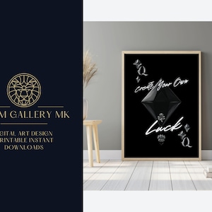Crea tu propia carta de la Reina de la Suerte, impresión digital, arte mural, póster estético negro, cartas inspiradoras, decoración de habitaciones, arte moderno de casino