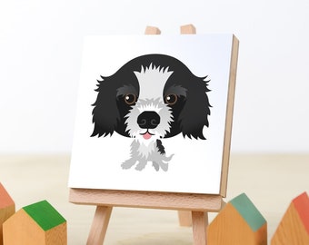 Black & White Cocker Spaniel, Cavalier King Charles Spaniel | Pet Portrait Art Block, English Cocker Spaniel, Dog Nursery Art, Pet Memorial