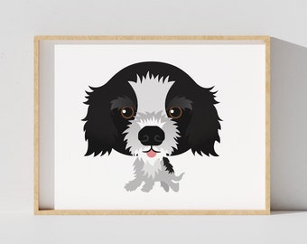 B/W Spaniel Pet Portrait | Cavalier King Charles Spaniel Art, Cocker Spaniel Print, English Cocker Spaniel, Dog Nursery, Pet Memorial Gifts