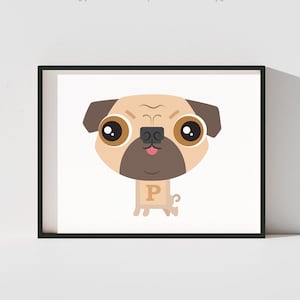 P is for Pug Art Print | Alphabet ABC Blocks Pug Gift for Dog Nursery Wall Art, Pet Loss Dog Portrait Baby Shower Gift for Expecting Mom