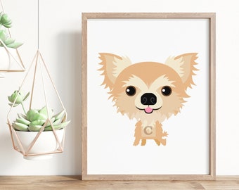 C is for Chihuahua | Long Hair Chihuahua Art Print, Chihuahua Art, Chihuahua Gift, Chihuahua Mom, Chihuahua Wall Art, Chihuahua Print Giclee