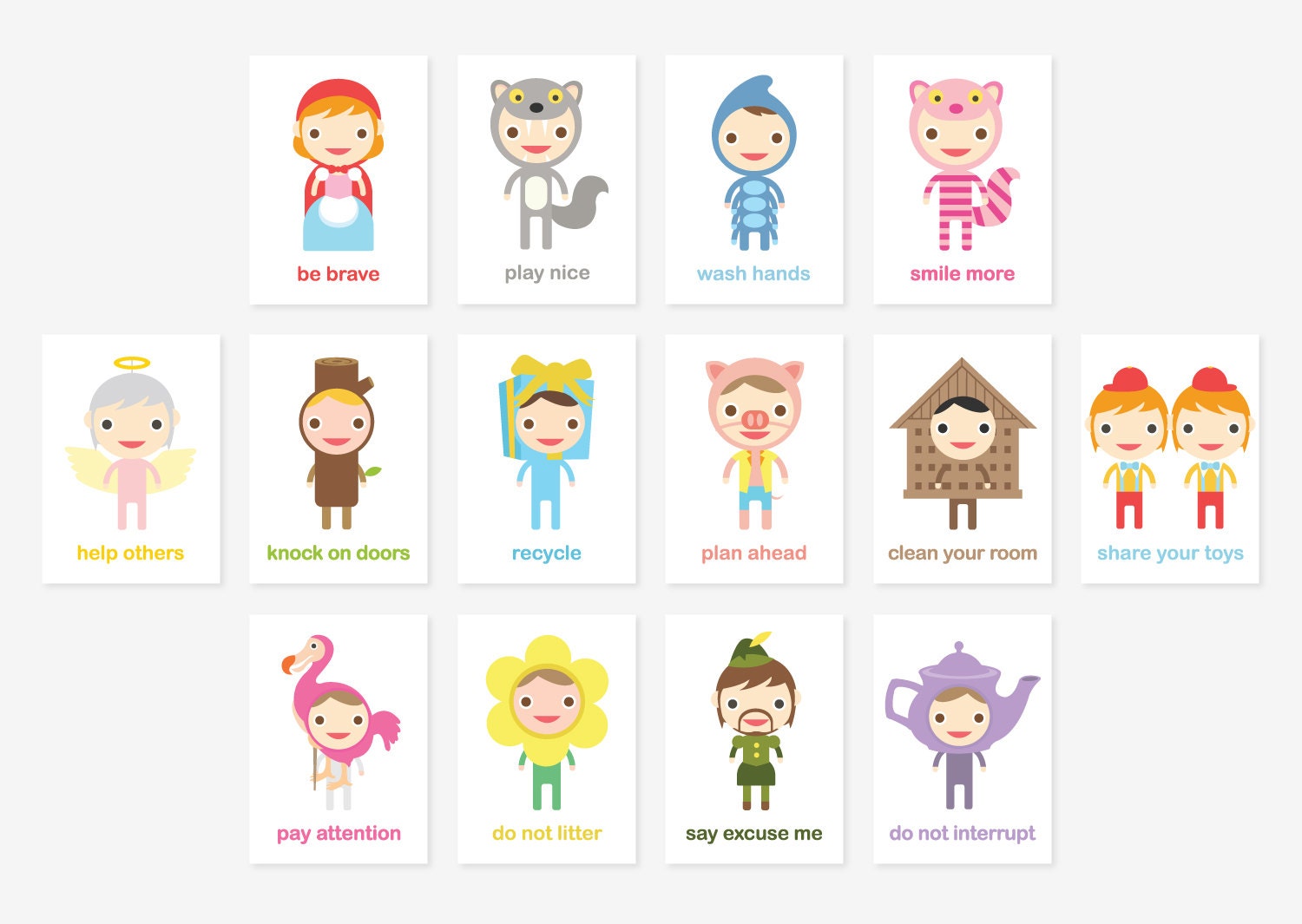 Happy Manners Card Set of 43 // Good Manners Learning & Educational Flash Cards // Kids Wall Art Children Room Decor - Etsy for Free Printable Good Manners Flash Cards