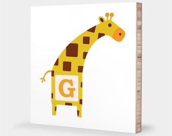 G is for Giraffe : ABC Block Bamboo Wall Art Series // Alphabet Kids Wall Art Nursery Room Decor Animal Art Baby