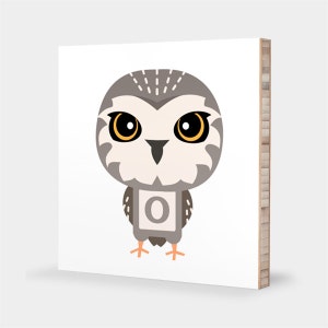 O is for Owl : ABC Block Bamboo Wall Art Series // Alphabet Kids Wall Art Nursery Room Decor Animal Art Baby