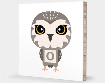 O is for Owl : ABC Block Bamboo Wall Art Series // Alphabet Kids Wall Art Nursery Room Decor Animal Art Baby