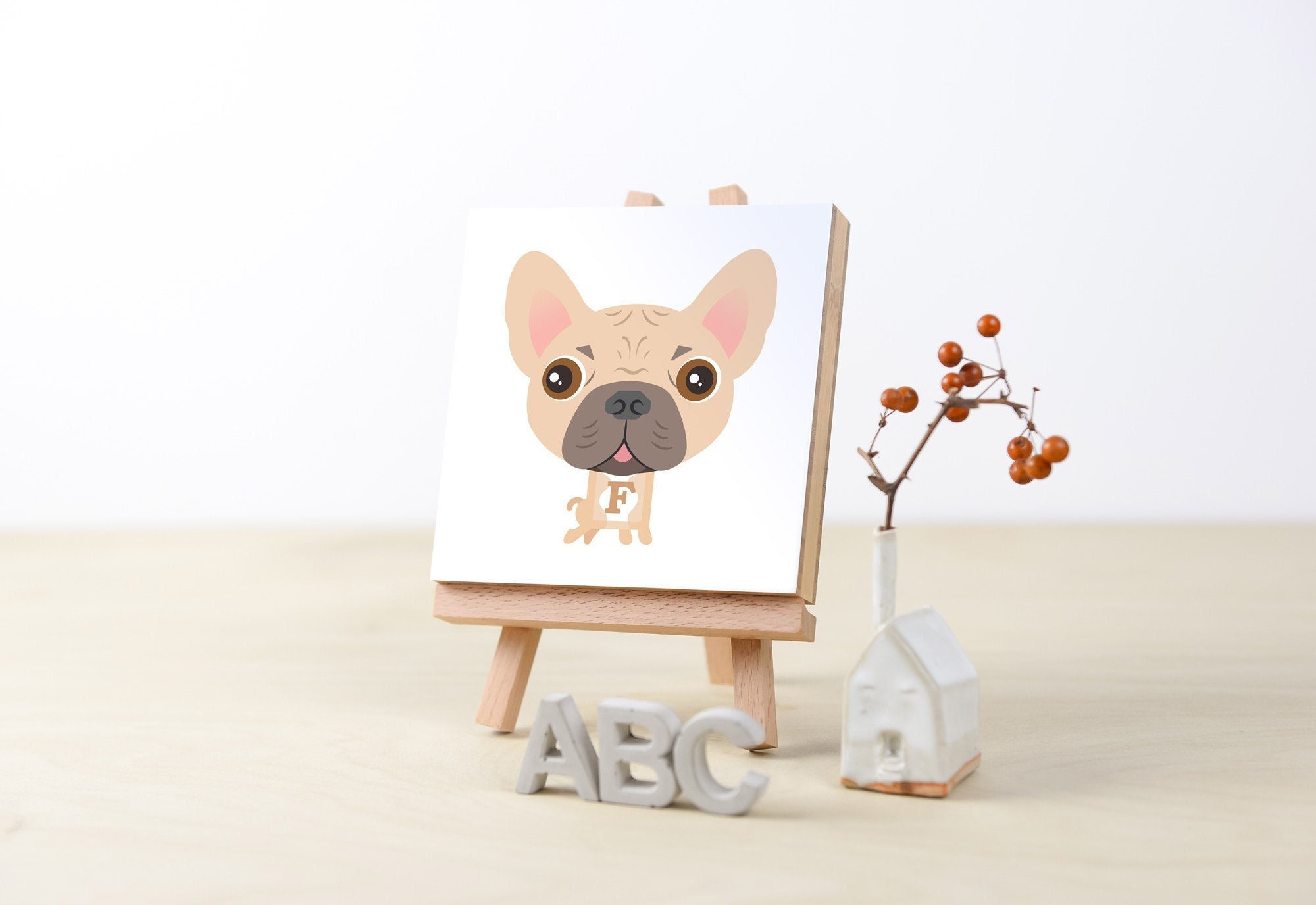 Frenchie gepersonaliseerde hond portret cadeau, minimalistische Franse Bulldog aangepaste pet art commissie regenboog brug, kwekerij kunst kunst baby douche
