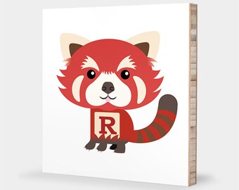 R or P for Red Panda : ABC Block Bamboo Wall Art Series // Alphabet Kids Wall Art Nursery Room Decor Animal Baby