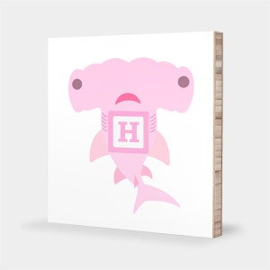 H is for Hammerhead Shark : ABC Block Bamboo Wall Art Series // Alphabet Kids Nursery Room Decor Under the Sea image 2