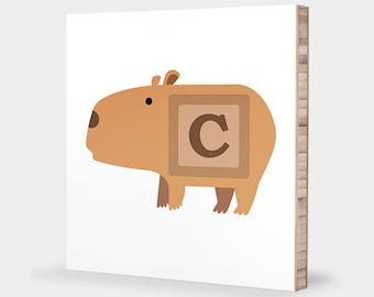 C is for Capybara : ABC Block Bamboo Wall Art Series // Alphabet Kids Wall Art Nursery Room Decor Animal Art Baby