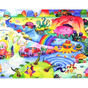 Invasion of Mirutanki Mini Art Print 7.5 x 5 // Whimsical Painting Surreal Fantasy Landscape Illustration image 1