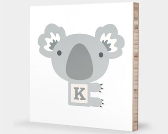 K is for Koala : ABC Block Bamboo Wall Art Series // Alphabet Kids Wall Art Nursery Room Decor Animal Art Baby