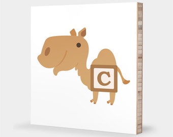 C is for Camel : ABC Block Bamboo Wall Art Series // Alphabet Kids Wall Art Nursery Room Decor Animal Art Baby