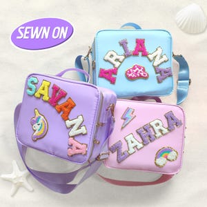 Custom Lunch Bag with Strap Personalized Lunch Box Bag Chenille Patches Kids Nylon Lunch Bag with Name Patch Back to school Insulated Bento