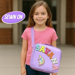 Custom Lunch Bag with Strap Personalized Lunch Box Bag Chenille Patches Kids Nylon Lunch Bag with Name Patch Back to school Insulated Bento