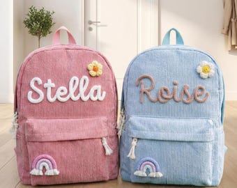 Personalised Corduroy Backpack, Custom Name Kids School Bag, Toddler Preschool Backpack, Back to School Gift for Boys Girls, Cute Book bag