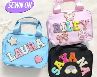Custom Lunch Bag Personalised Lunch Box Bag Chenille Patches Kid Lunch Bag with Name Back to school Customizable Patch Nylon Insulated Bento