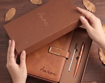 Personalised Notebook Set Engraved Leather Journal With Pen Custom Graduation Corporate Client Team Staff New Job Thank You Gift Box Set