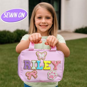 Custom Lunch Bag Personalized Lunch Box Bag Chenille Patches Kid Lunch Bag with Name Back to school Customizable Patch Nylon Insulated Bento