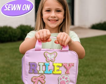Custom Lunch Bag Personalised Lunch Box Bag Chenille Patches Kid Lunch Bag with Name Back to school Customizable Patch Nylon Insulated Bento