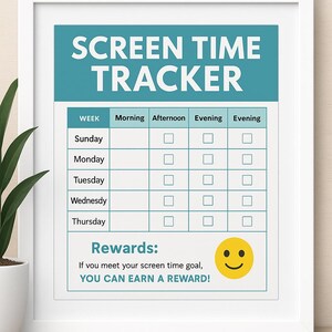 Screen Time Tracker for Kids | Printable Weekly Screen Time Chart | Digital Reward Planner for Parents