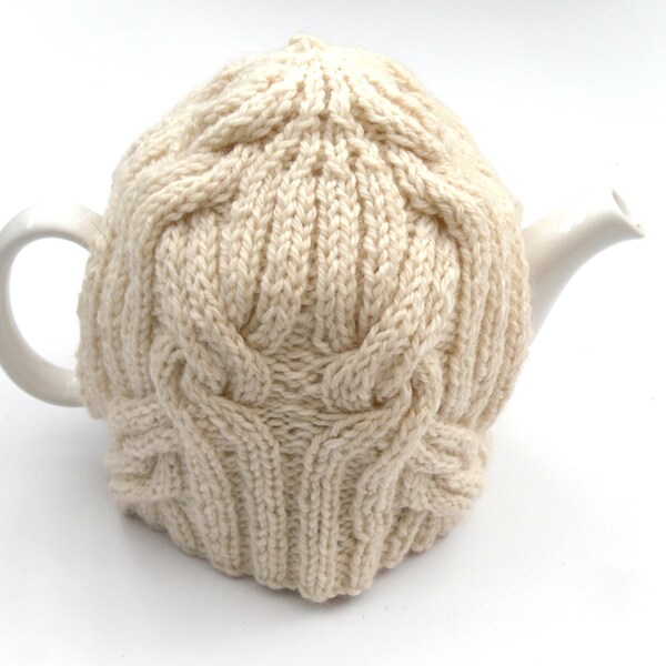 Hand knit Aran Tea Pot Cosy , Cream kitchen cosy , Kitchen decor , wool cable knit , fit medium size pot , christmas gift ,