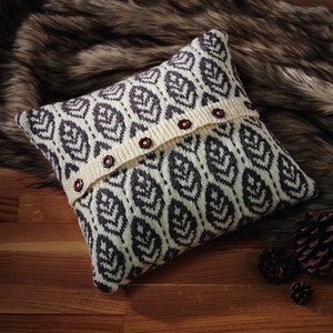 Leaf cushion knitting pattern , stranded knitting , fair isle decor , leaf pillow , autumn fall decorative pillow cover, best holiday gift image 2