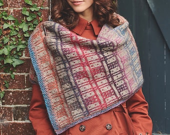 Knitting Pattern for tartan wrap, scottish shawl slip stitch knitting fashion pattern , mosaic knitting  striped autumn fall , blanket knit