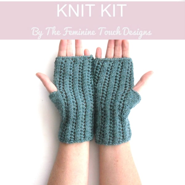 lace fingerless gloves knitting kit , wool diy knit kit , instructions yarn , gift for knitters , ladies mitts kit , diy craft gift for her