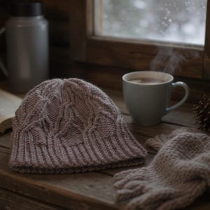 Flower Cable Knit Beanie Knitting Pattern: Aran Wool Toque (PDF Download)
