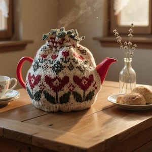 Patrón de funda para taza y té de tulipán de punto: Tutorial en PDF para decoración de cocina