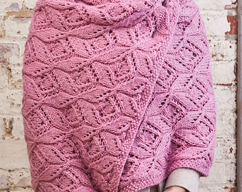Knitting Pattern chunky blanket , lace wrap large warm shawl , cable work, knitting fashion pattern , autumn fall accessory , blanket knit