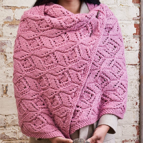 Knitting Pattern chunky blanket , lace wrap large warm shawl , cable work, knitting fashion pattern , autumn fall accessory , blanket knit