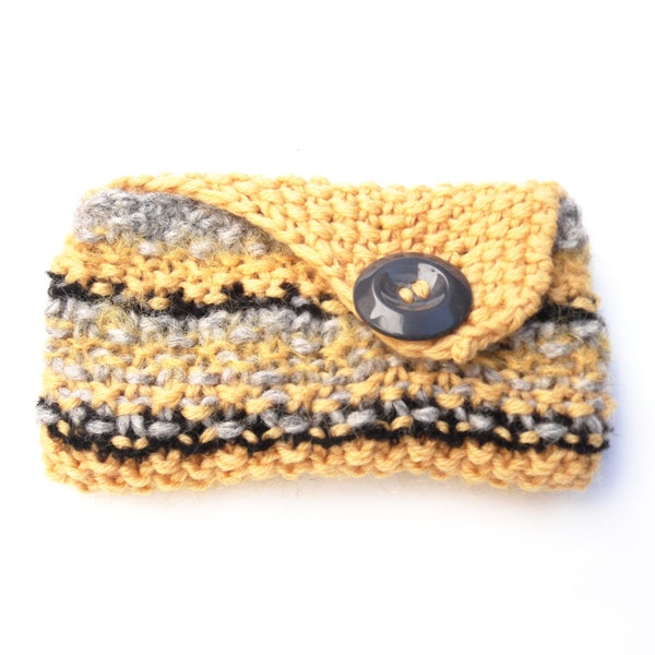 CLEARANCE SALE , Yellow Purse , UK hand knit striped Case ,  striped purse , mothers day  gift , gift for her , Reduced price ,