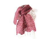 Lace mohair Scarf , Dusky mulberry pink , elegant womens scarf , clearance sale , lace shawl , delicate wrap . Hand knitted