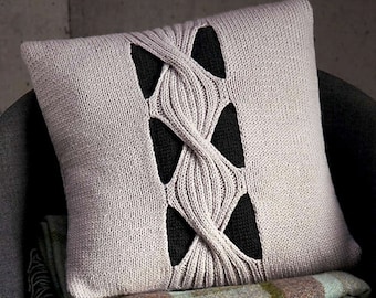 Cushion knitting pattern , hand knit diy kit , cable pillow , knitting decor pattern , knitters gift , knitting kit , diy gift , merino wool