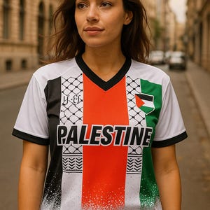 Palestine Flag Football Jersey Pro Palestine Keffiyeh Shirt | Arabic Kufiya Soccer Tee | Muslim Gift for Men & Women | Free Gaza T-Shirt