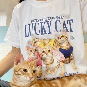Camiseta personalizada con retrato de mascota - Camiseta personalizada con ilustración de gato - Regalo divertido para dueños de mascotas - Camiseta con imagen personalizada para amantes de los gatos