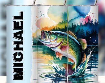 Fishing Tumbler Wrap PNG, Fishing Add Your Name/Text Personalized bass fish Sublimation 20oz Tumbler Design, dad gift, Digital Download