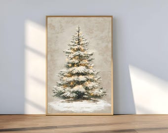 Impresión de árbol de Navidad vintage - Arte rústico de pared para fiestas - Decoración navideña festiva - Descarga digital imprimible