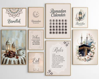 Set of 9 Ramadan Islamic Wall Art - Islam Posters - Eid Mubarak Printable Art - Ramadan Calendar - Breaking Fast -Ramadan Decor - Muslim Art