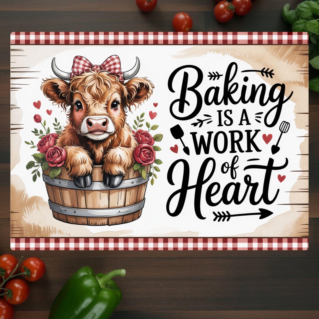 Baking is a Work of Heart Highland Cow Cutting Board PNG - Valentine ...