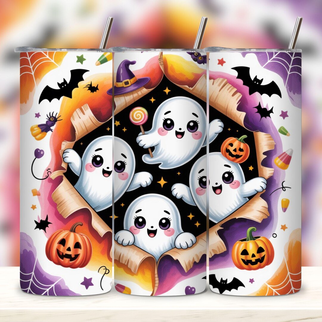 Halloween Tumbler Wrap - Cute Ghosts PNG - Funny Halloween Gift - 20oz ...